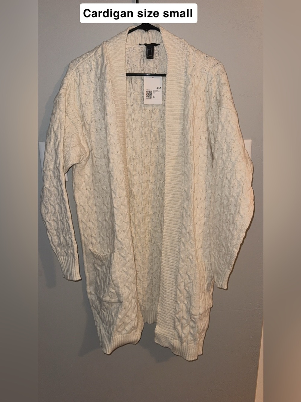 Forever 21 Cream Cable-Knit Open Front Cardigan